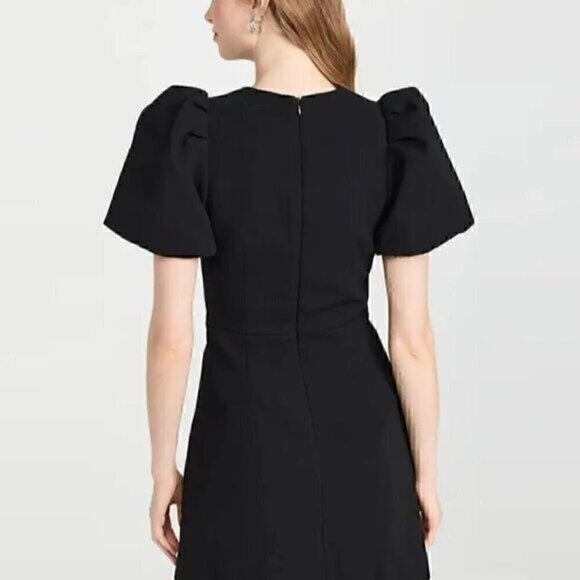 Black Puff Sleeve Cut Out Party Bow Rhinestone Mini Dress L - Picture 2 of 14